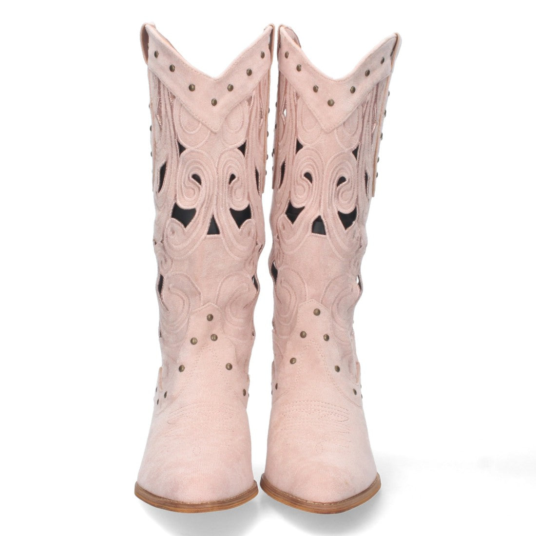 Botas con Tacón, Calados y Tachuelas - Rosa