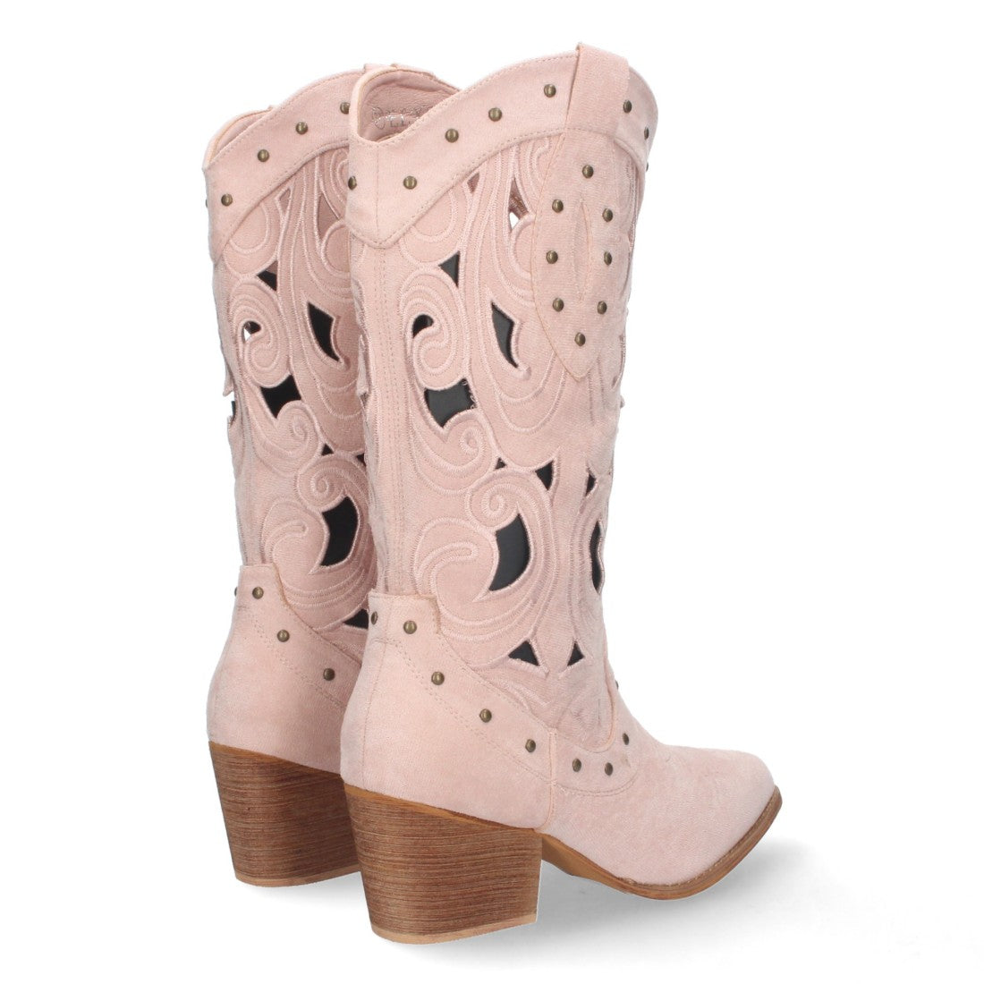 Botas con Tacón, Calados y Tachuelas - Rosa