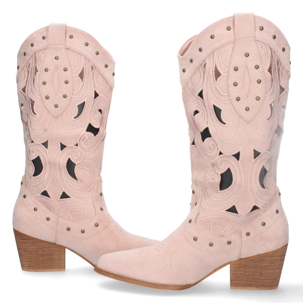 Botas con Tacón, Calados y Tachuelas - Rosa