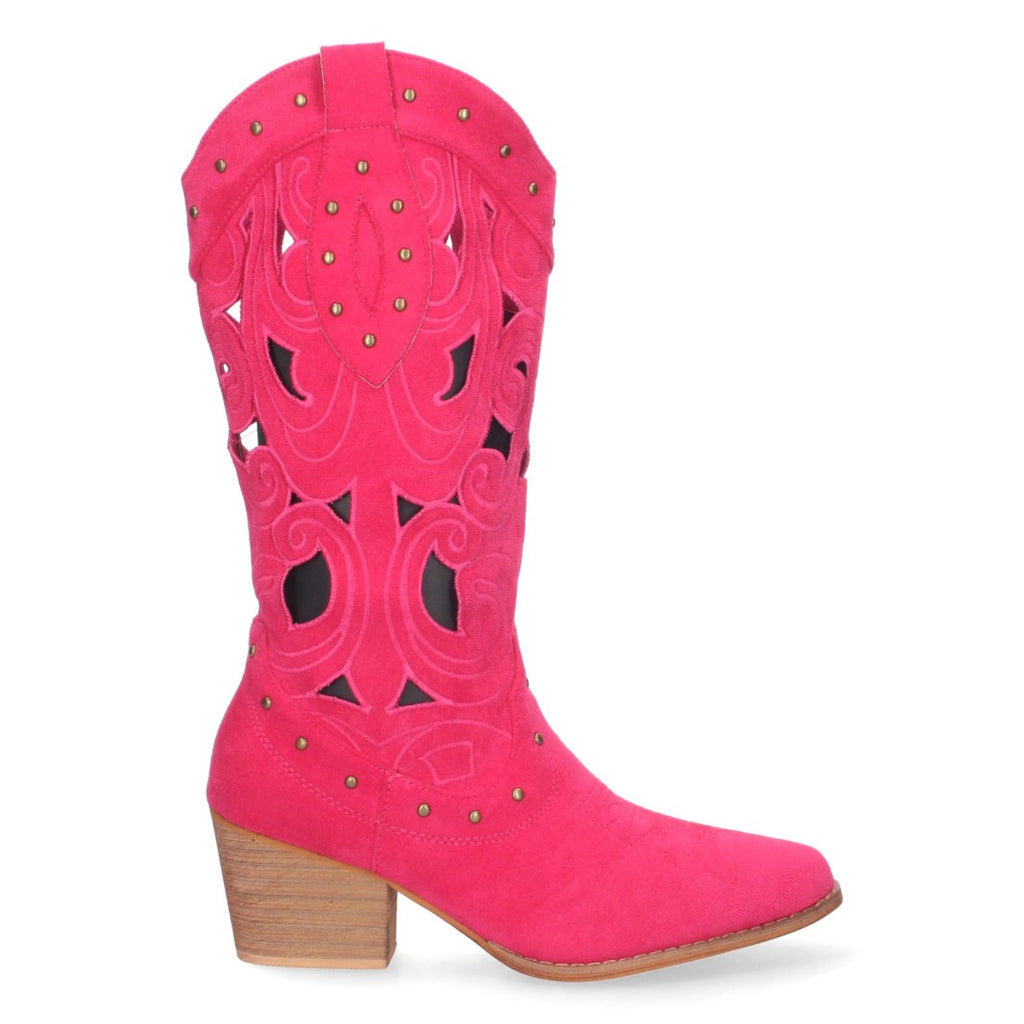 Botas con Tacón, Calados y Tachuelas - Fucsia