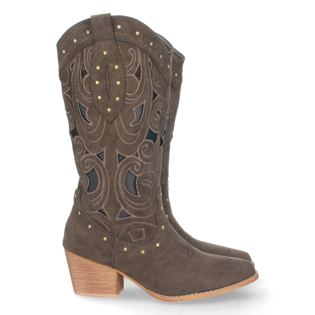 Botas con Tacón, Calados y Tachuelas - Verde