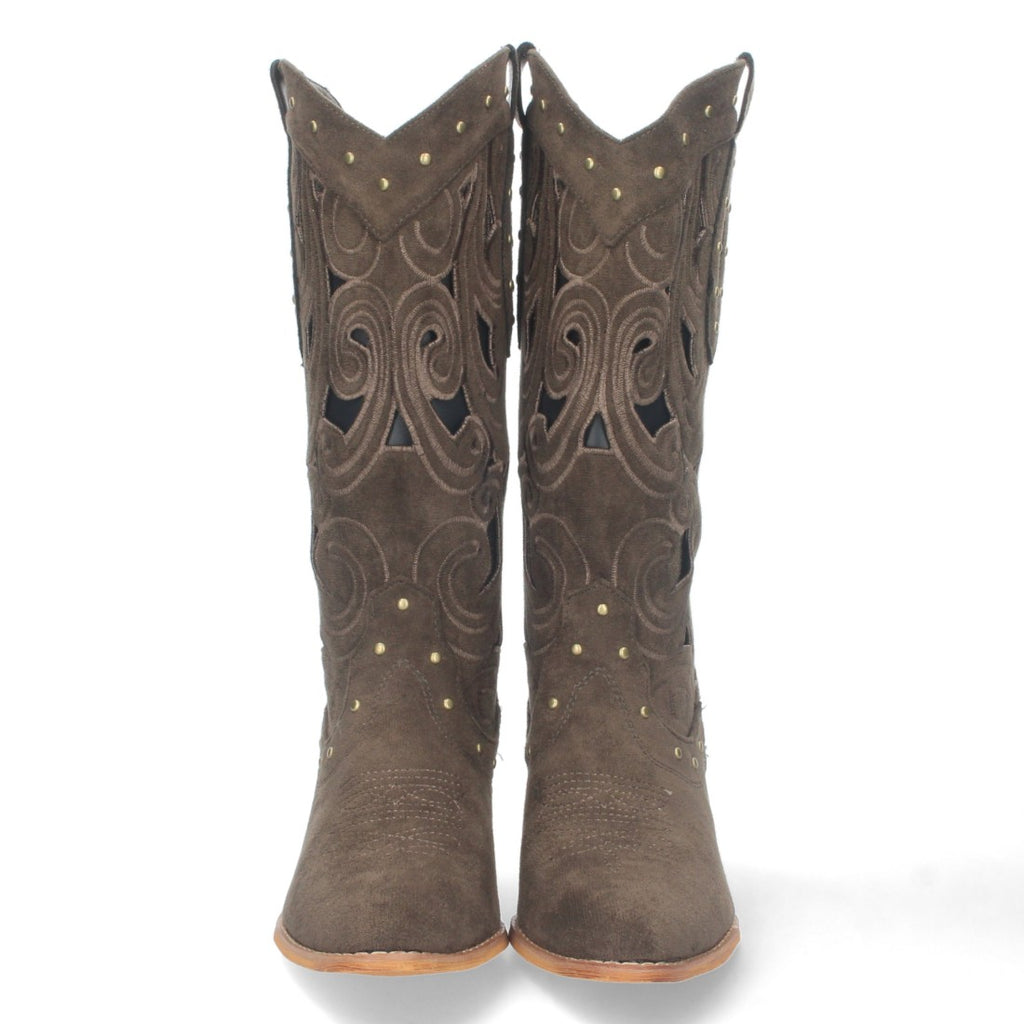 Botas con Tacón, Calados y Tachuelas - Verde