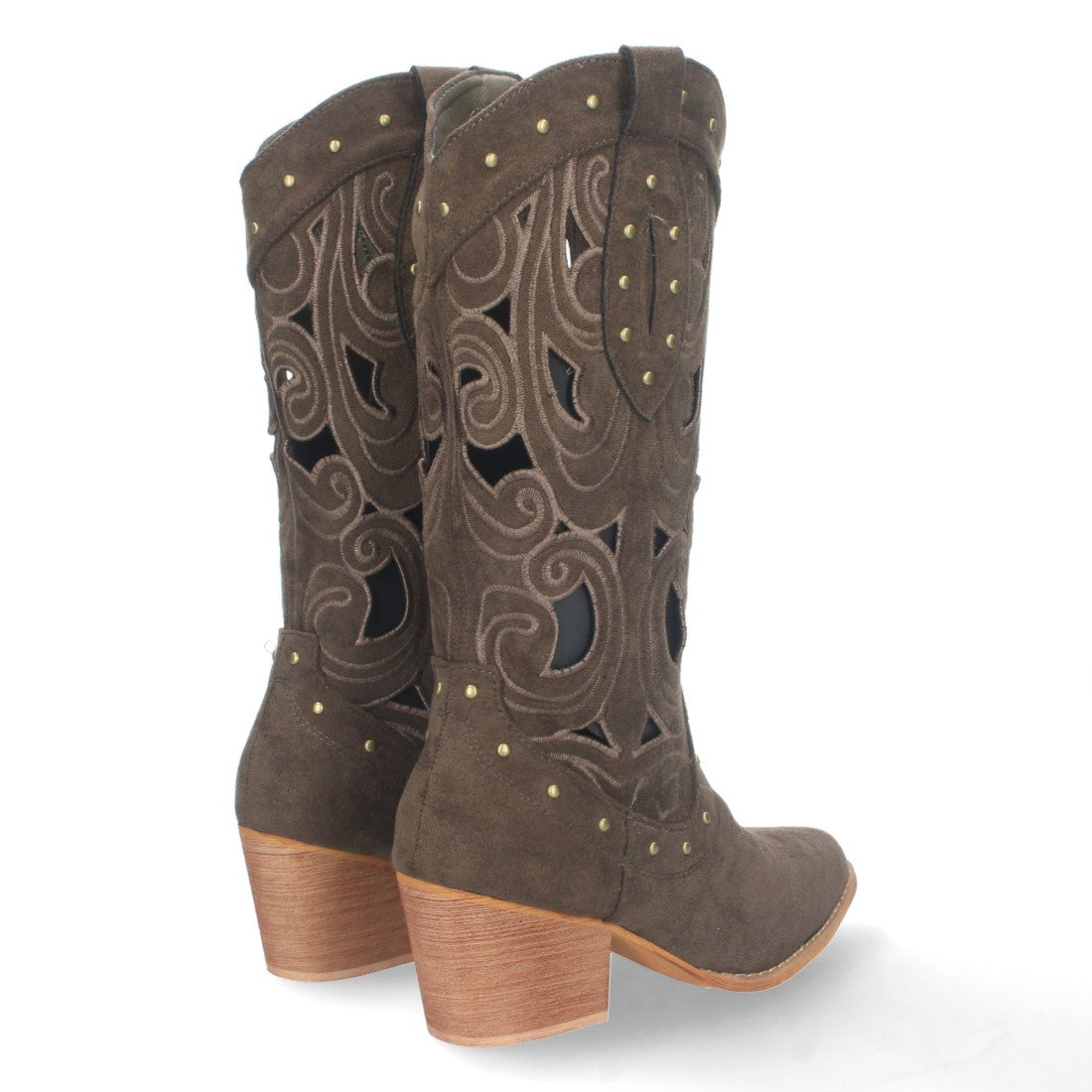 Botas con Tacón, Calados y Tachuelas - Verde