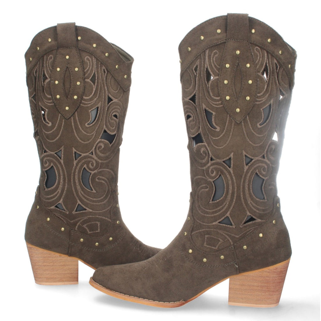 Botas con Tacón, Calados y Tachuelas - Verde