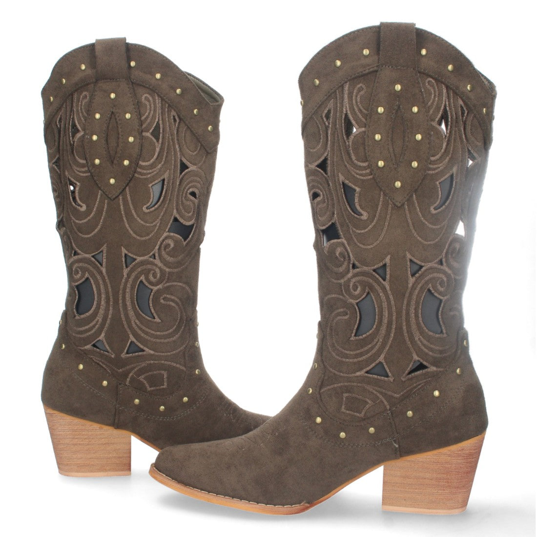 Botas con Tacón, Calados y Tachuelas - Verde