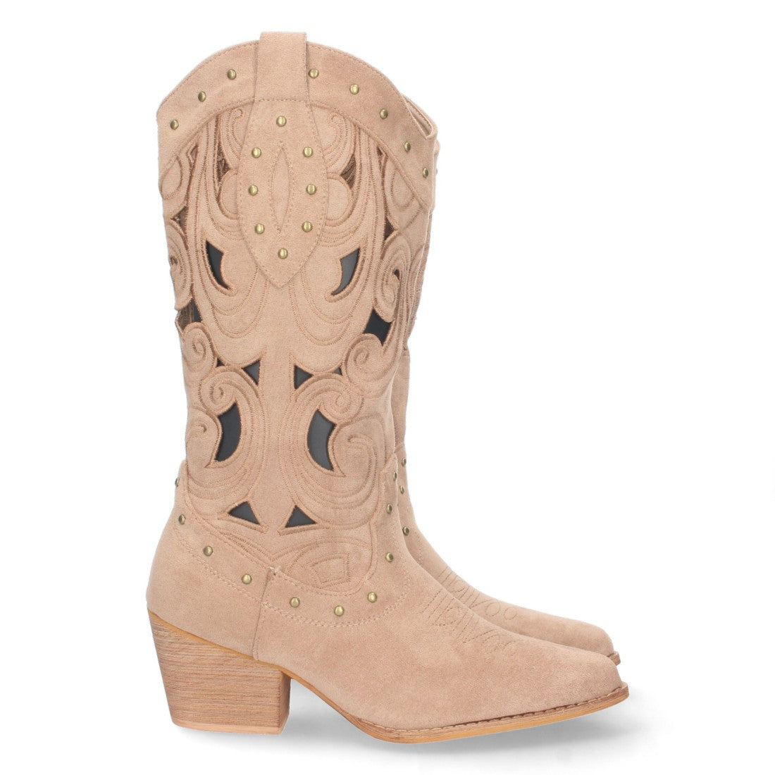 Botas con Tacón, Calados y Tachuelas - Marrón
