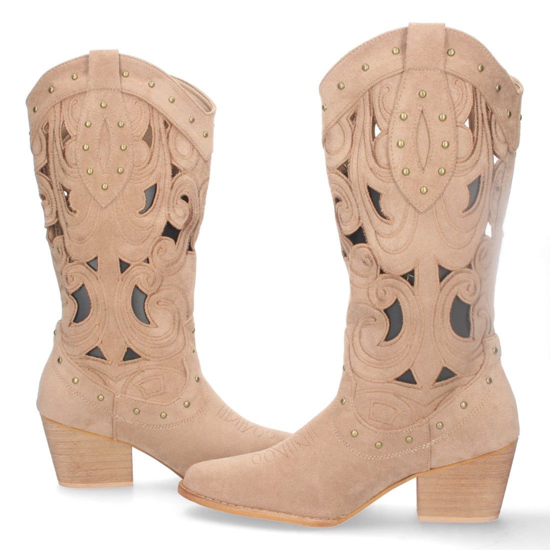 Botas con Tacón, Calados y Tachuelas - Marrón