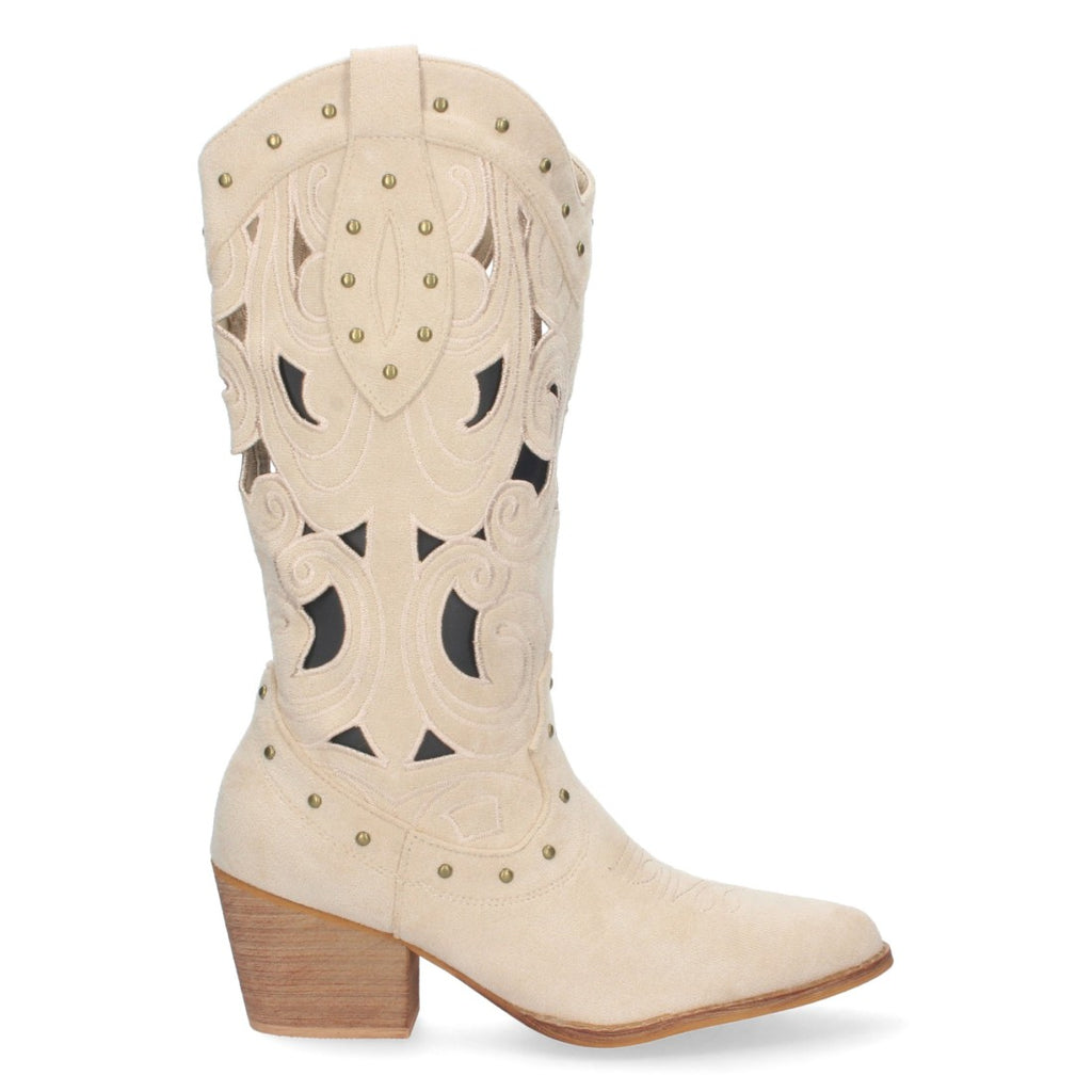 Botas con Tacón, Calados y Tachuelas - Beige