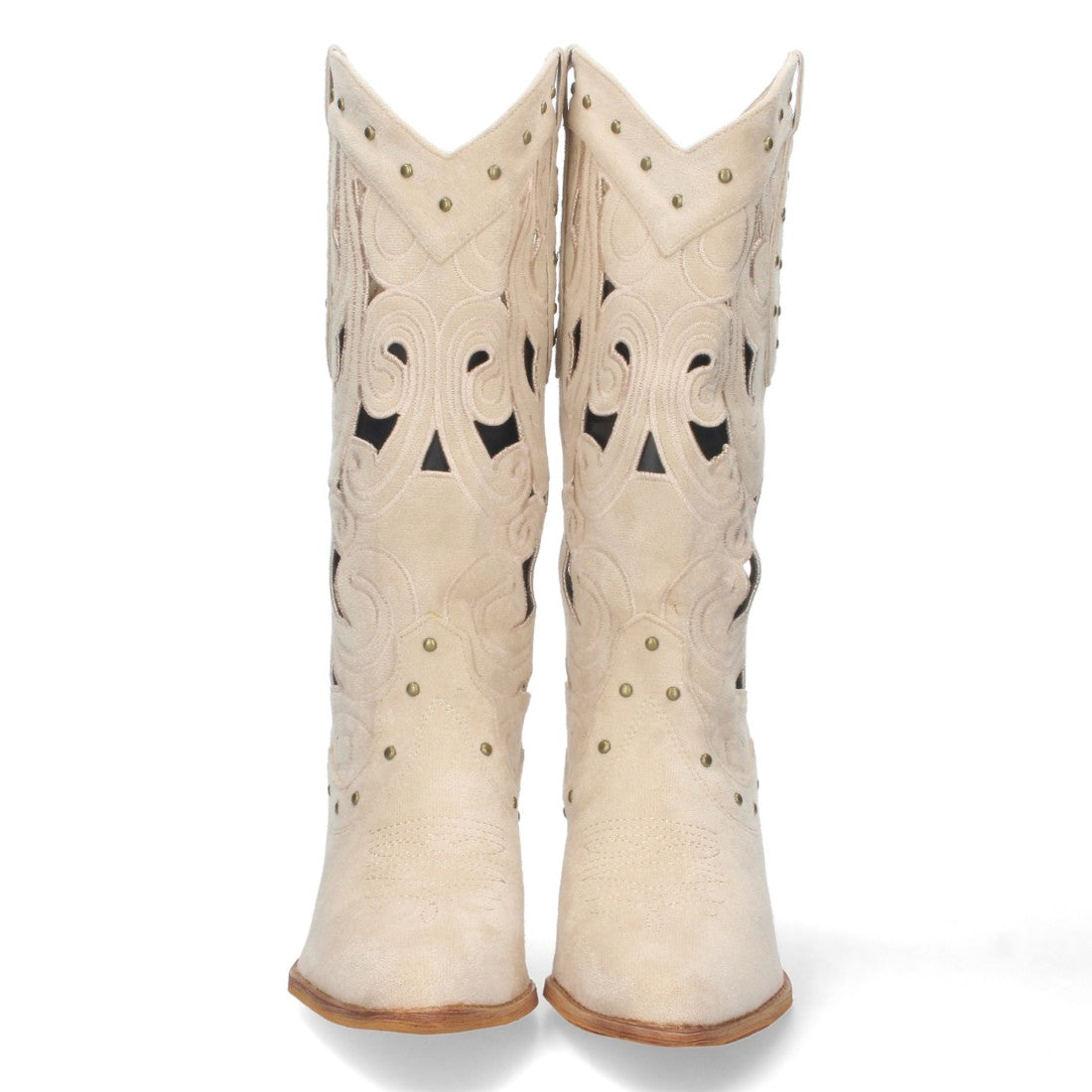 Botas con Tacón, Calados y Tachuelas - Beige
