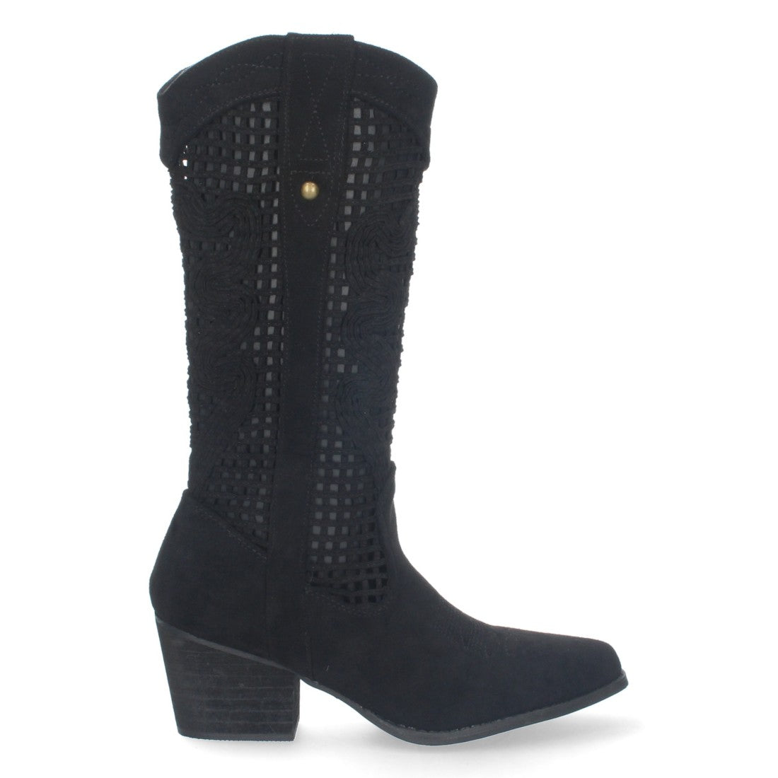 Botas con Tacón y Calados Decorativos - Negro