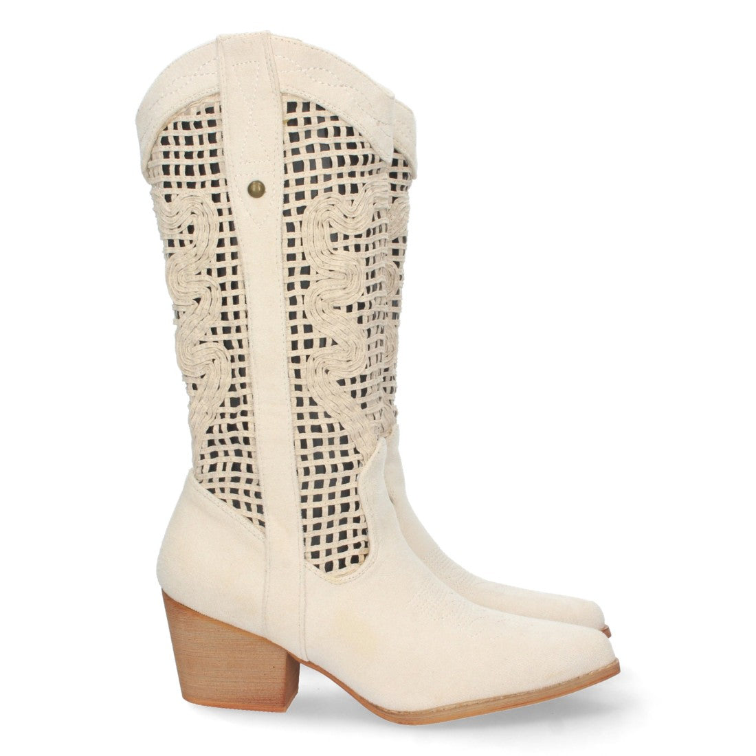 Botas con Tacón y Calados Decorativos - Beige