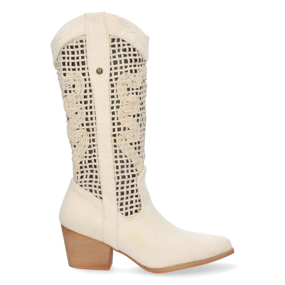 Botas con Tacón y Calados Decorativos - Beige