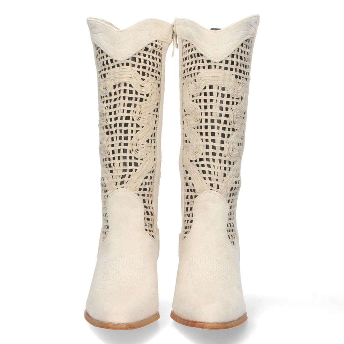 Botas con Tacón y Calados Decorativos - Beige