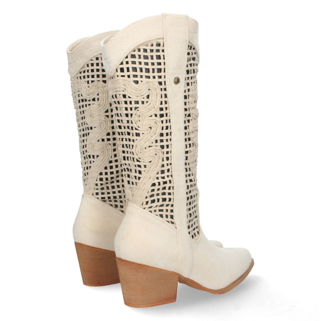 Botas con Tacón y Calados Decorativos - Beige