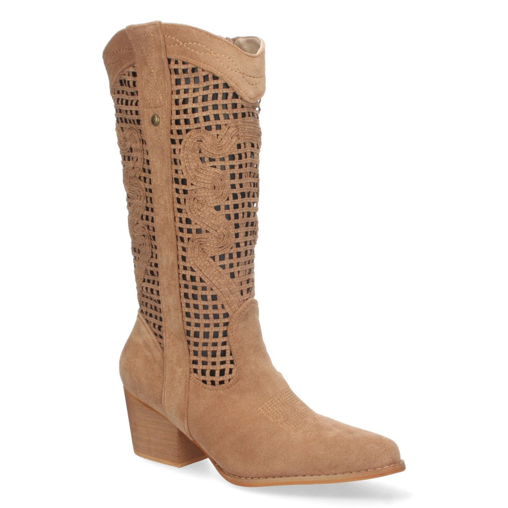 Botas con Tacón y Calados Decorativos - Marrón