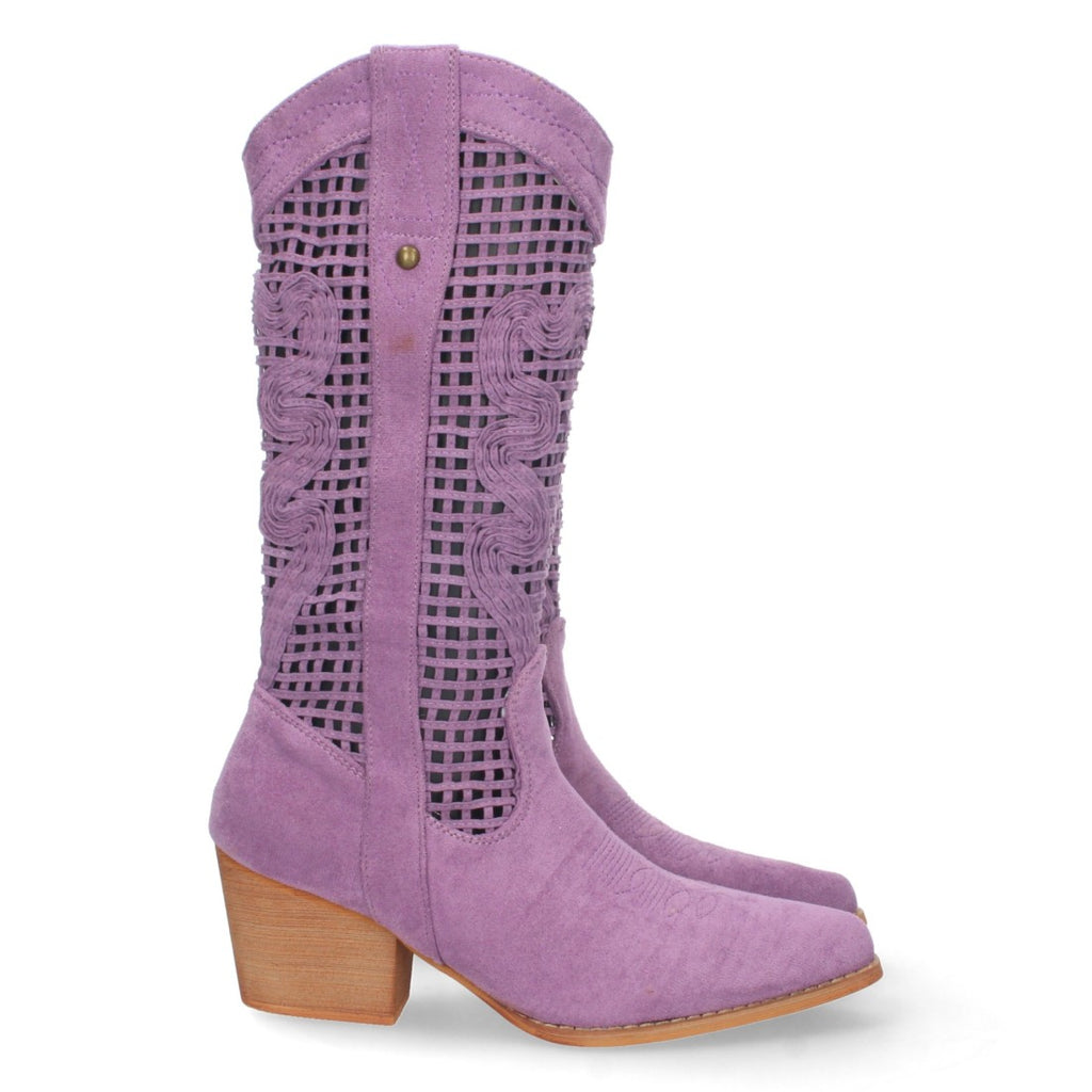 Botas con Tacón y Calados Decorativos - Lila