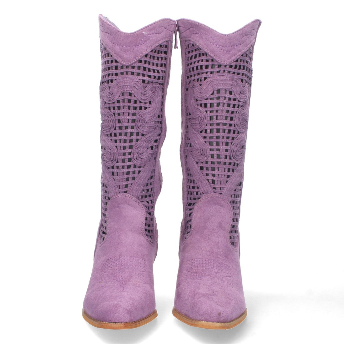 Botas con Tacón y Calados Decorativos - Lila