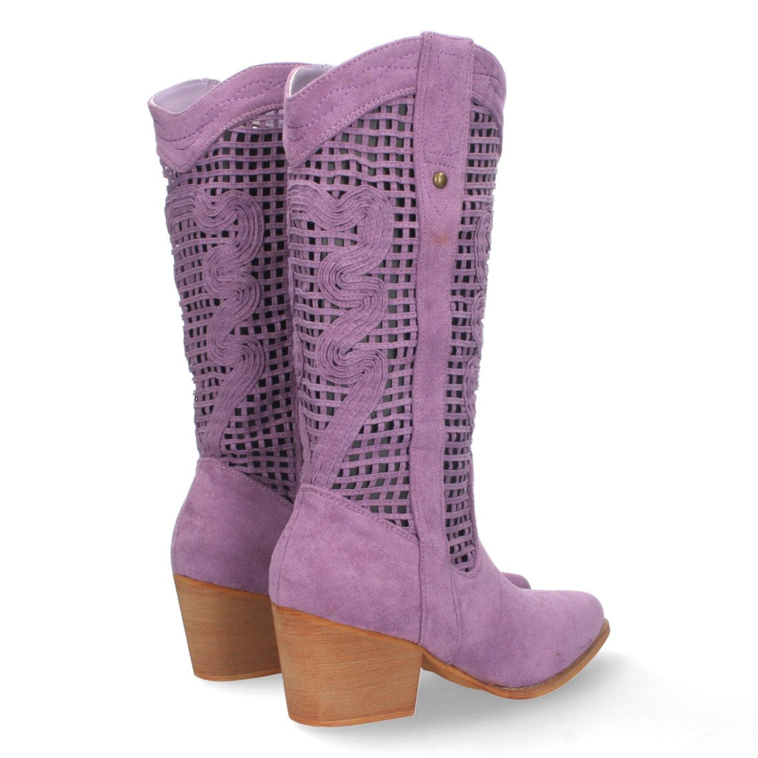 Botas con Tacón y Calados Decorativos - Lila
