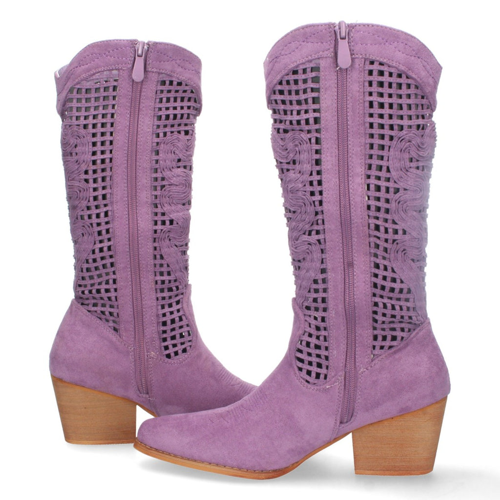 Botas con Tacón y Calados Decorativos - Lila