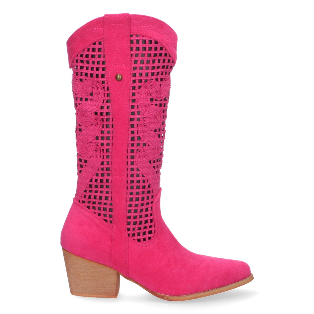 Botas con Tacón y Calados Decorativos - Fucsia
