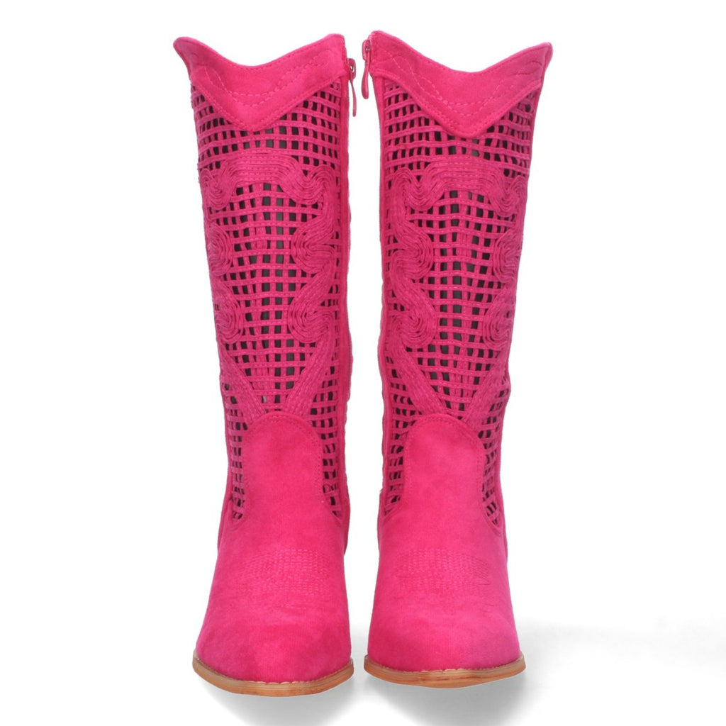 Botas con Tacón y Calados Decorativos - Fucsia