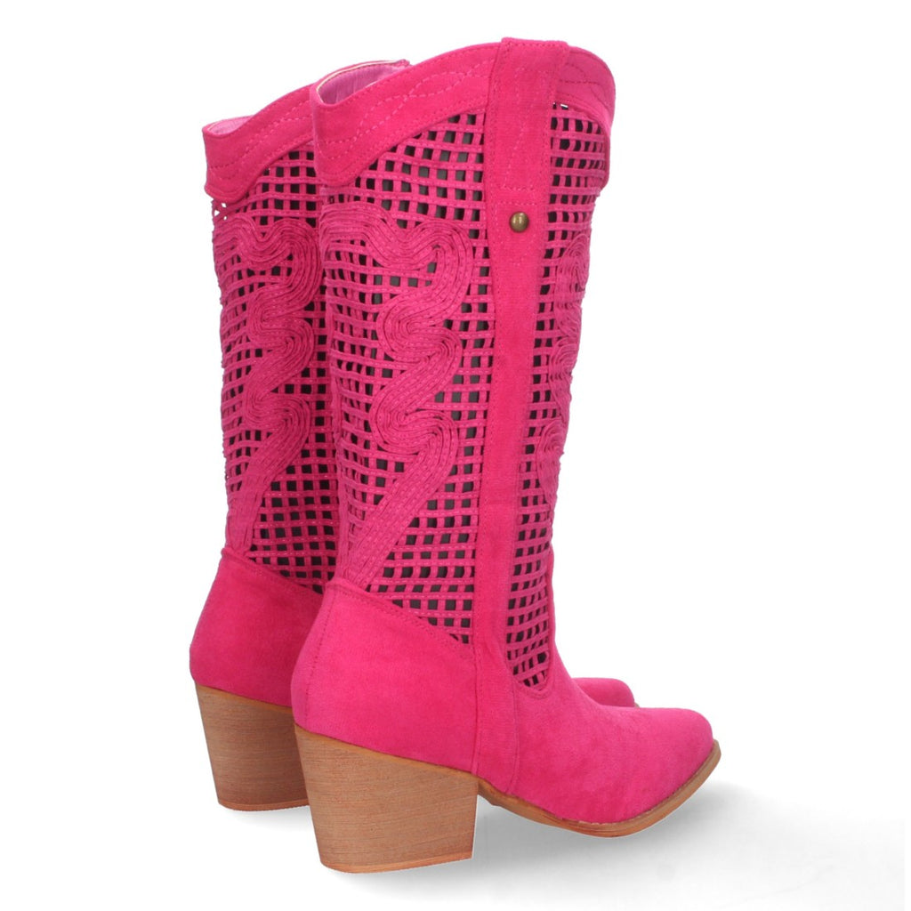 Botas con Tacón y Calados Decorativos - Fucsia