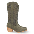 Botas con Tacón y Calados Decorativos - Verde
