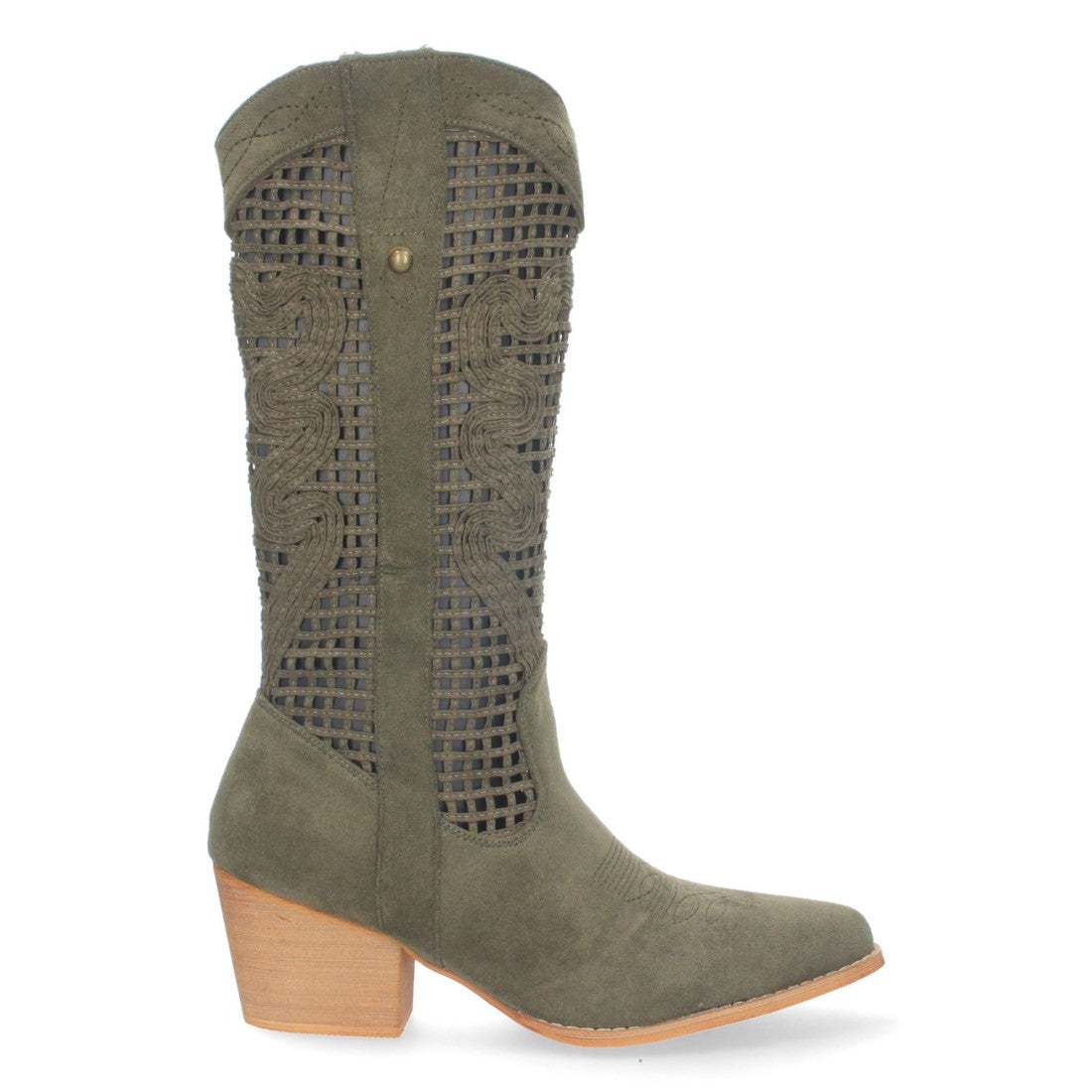 Botas con Tacón y Calados Decorativos - Verde