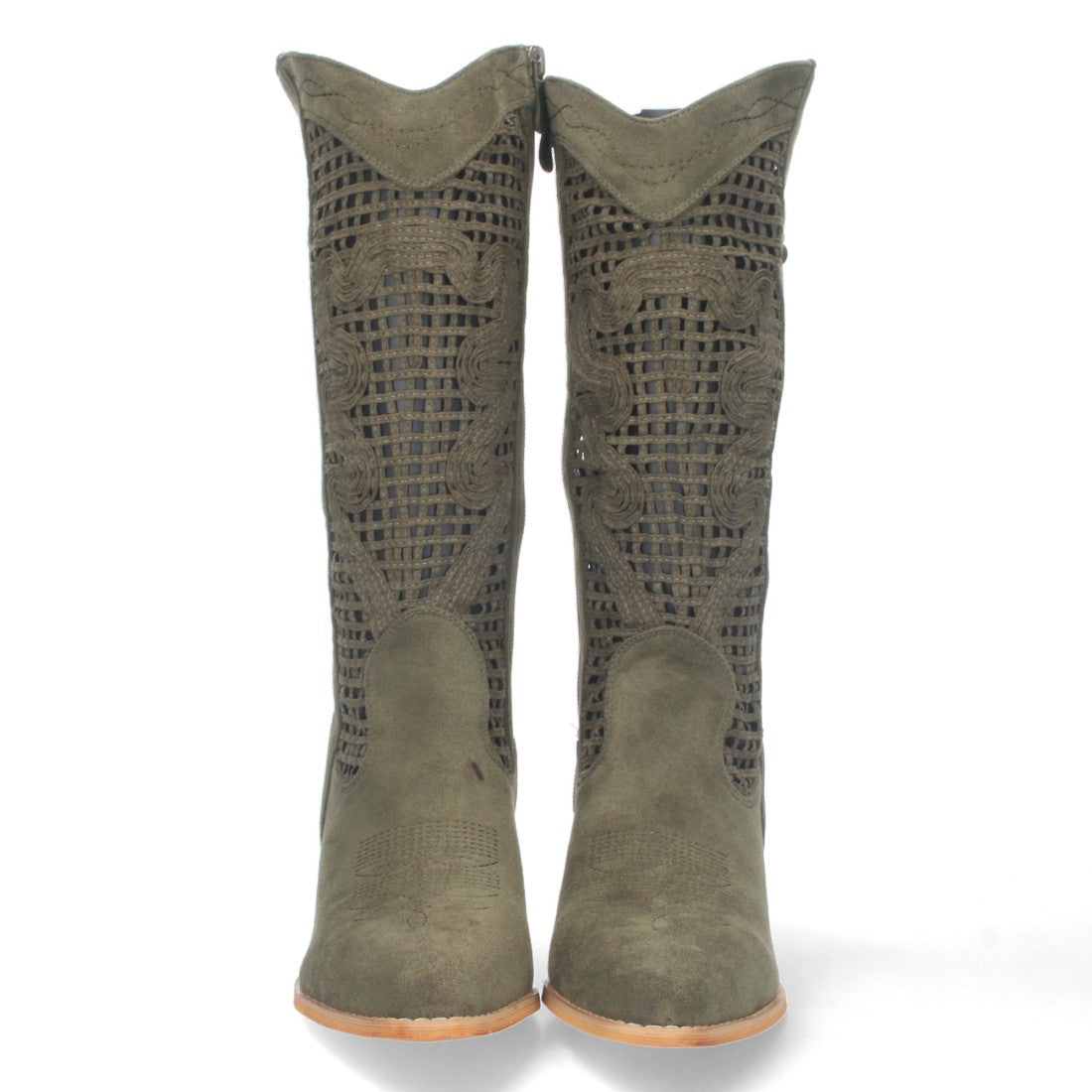 Botas con Tacón y Calados Decorativos - Verde