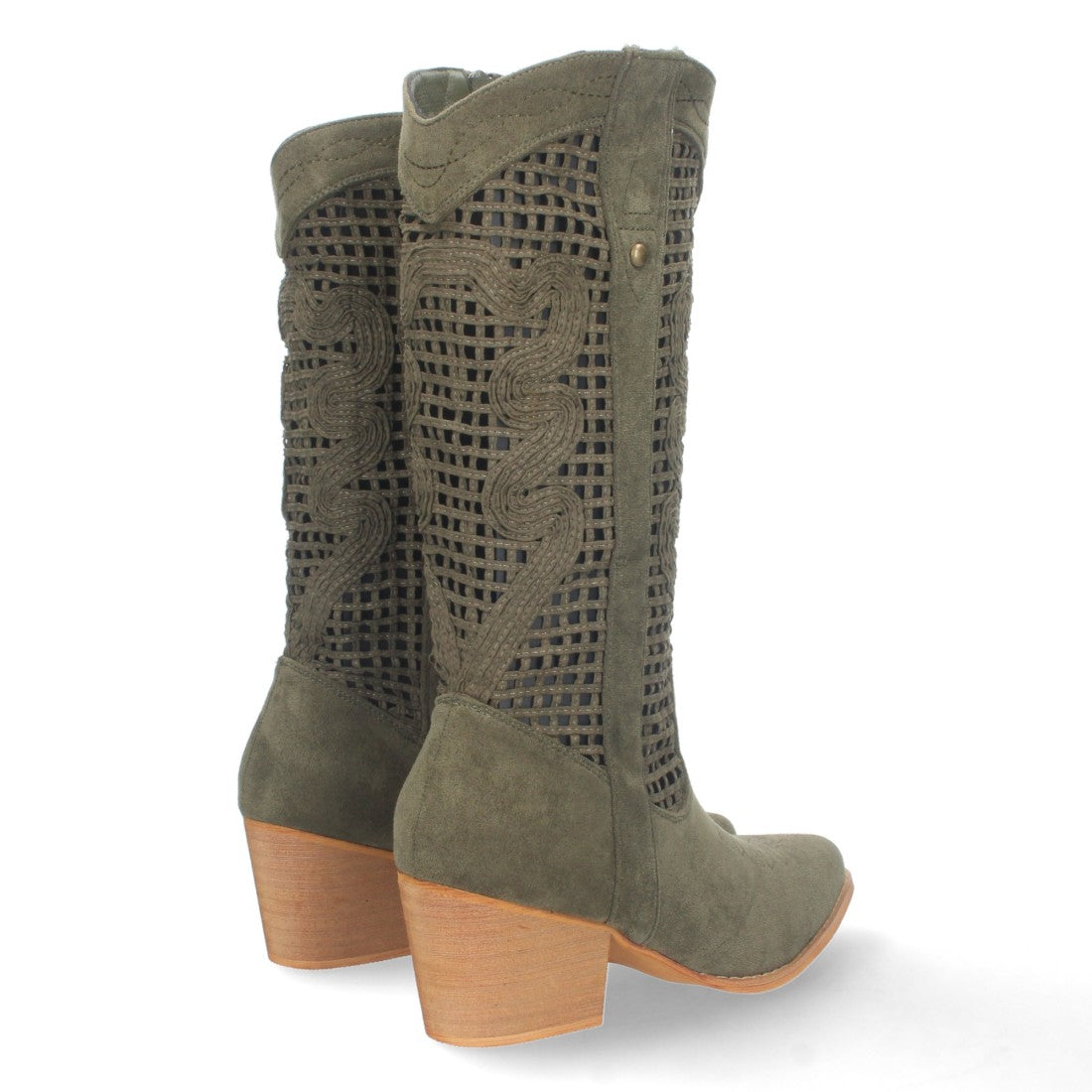 Botas con Tacón y Calados Decorativos - Verde
