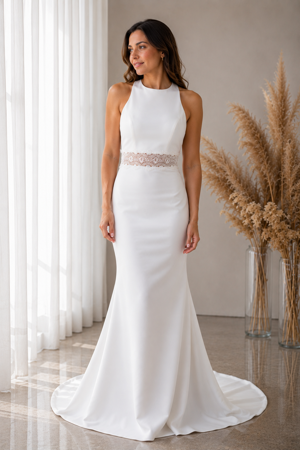 Vestido de Novia Sirena con Espalda Cruzada y Cinturón de Pedrería- EXCLUSIVO ONLINE
