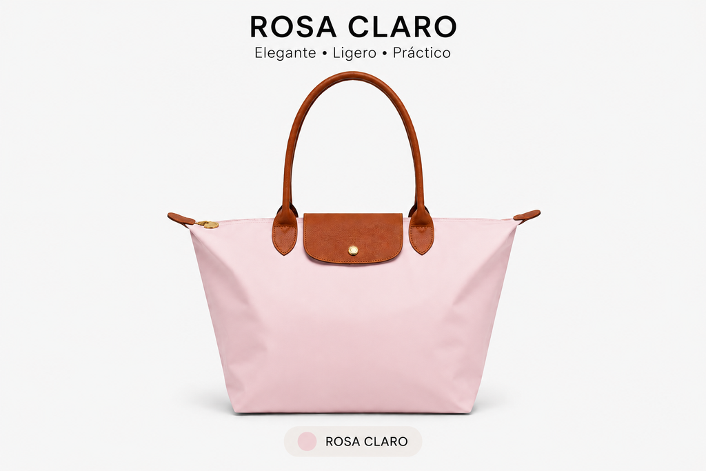 Bolso Shopper de Nylon con Asas de Piel