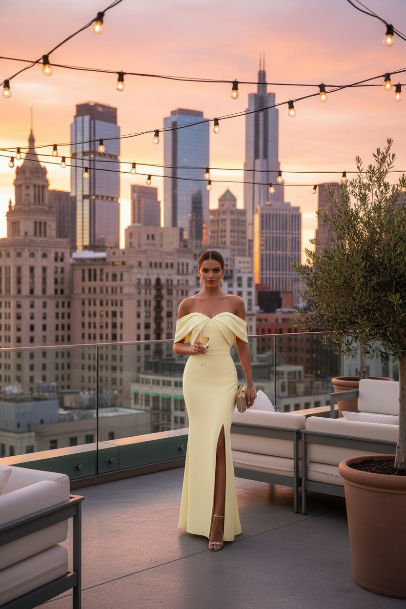 Vestido Amarillo Sirena Invitada Talla Única 36-40