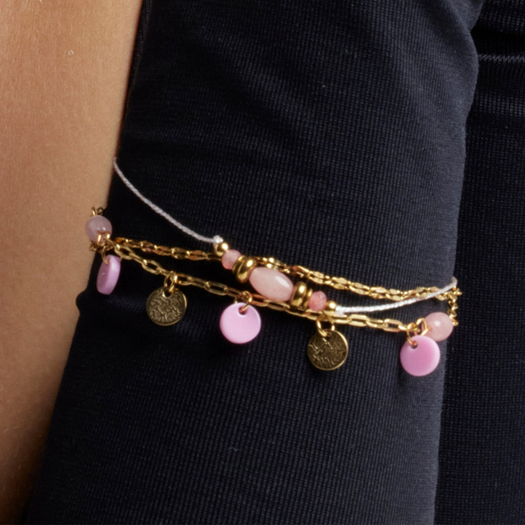 Pulsera con Cuarzo Rosa acabado oro 18k - Omlia
