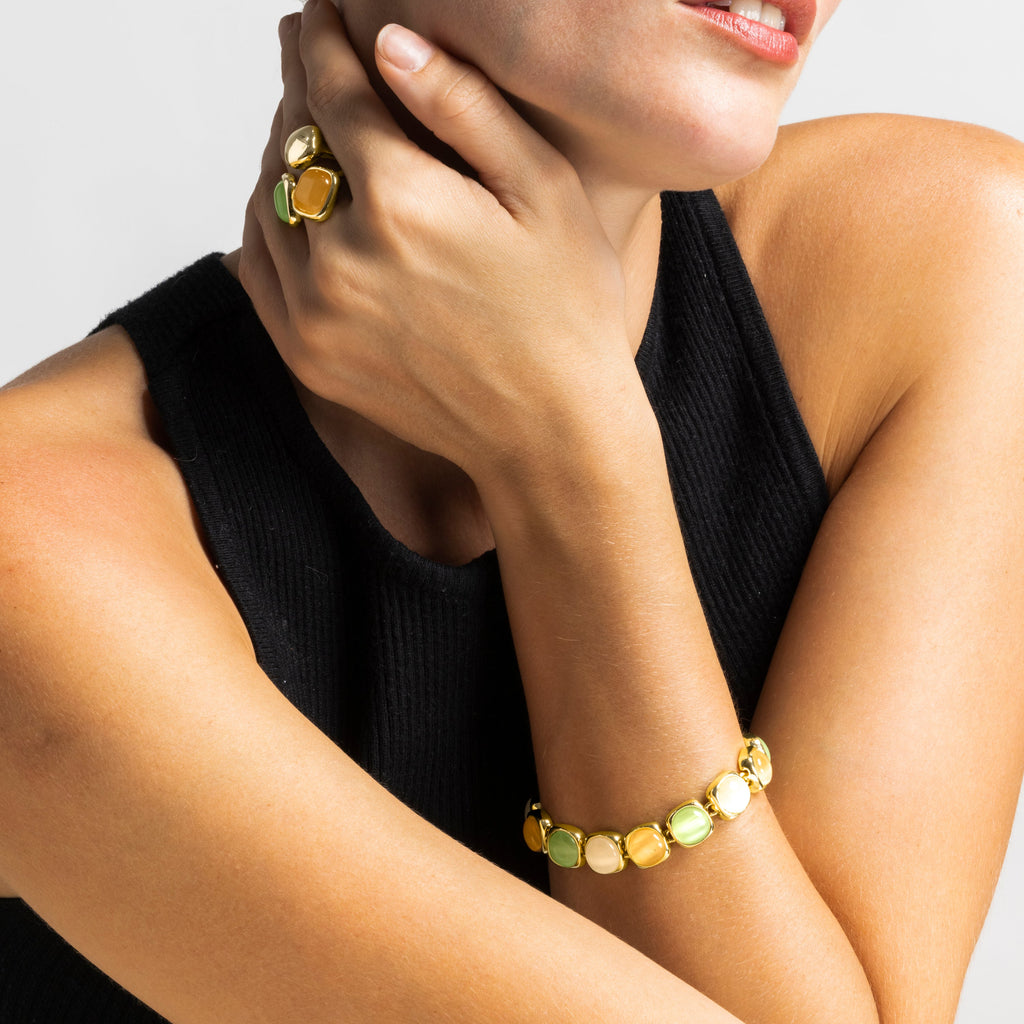 Pulsera con Ojo de Gato Multicolor acabado oro 18k - Shureo