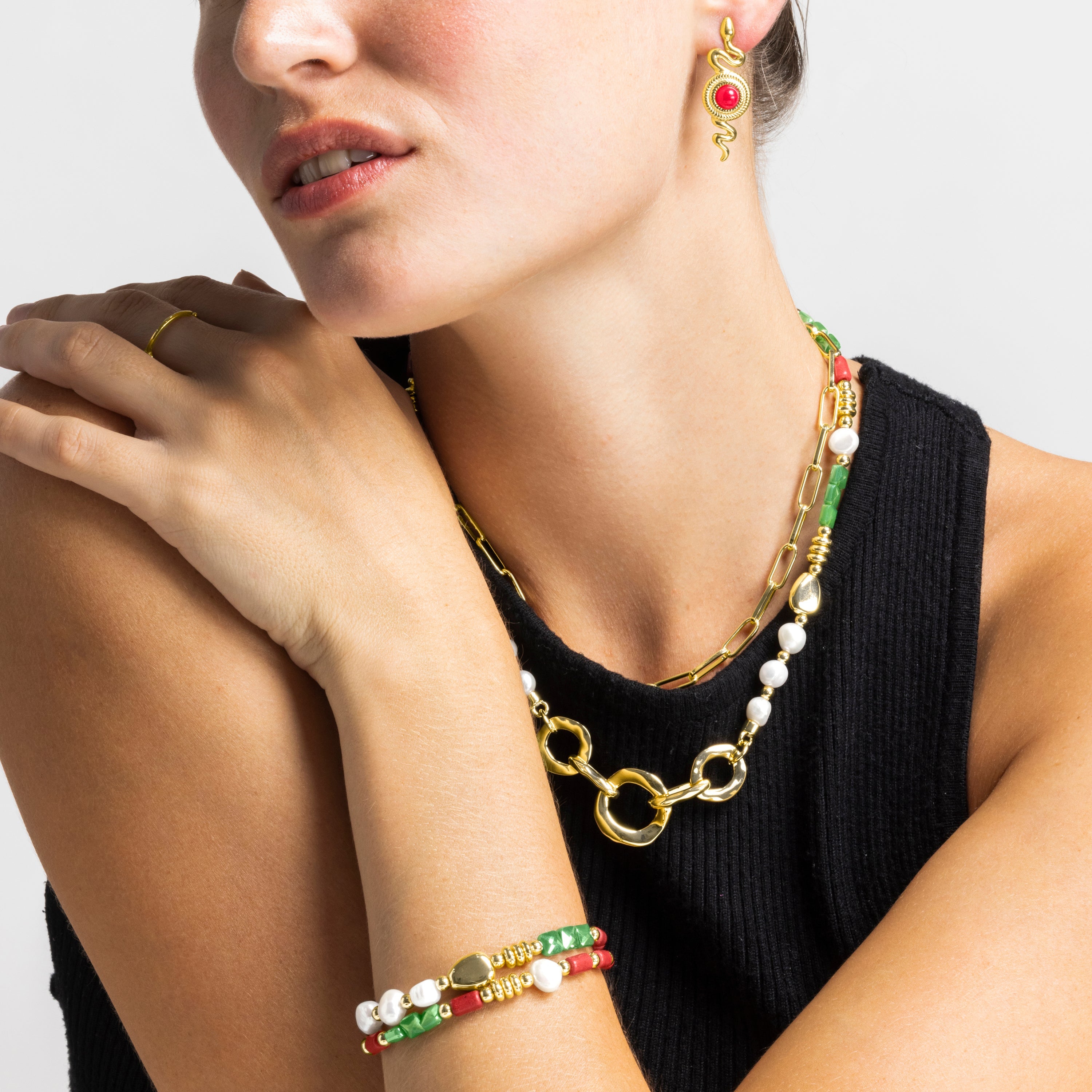 Pulsera con Perla Blanca acabado oro 18k - Kany
