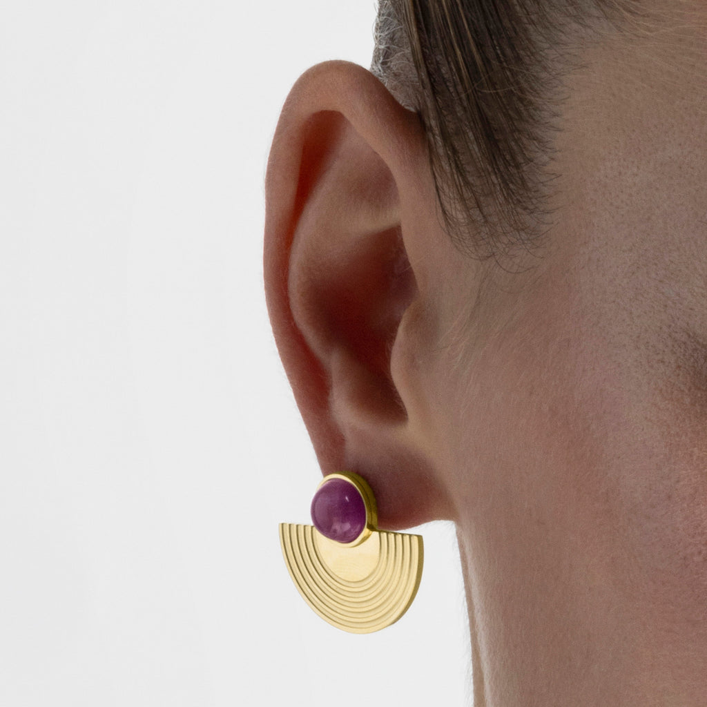 Pendientes con Cuarzo Hidrotermal Amatista acabado oro 18k - Koru