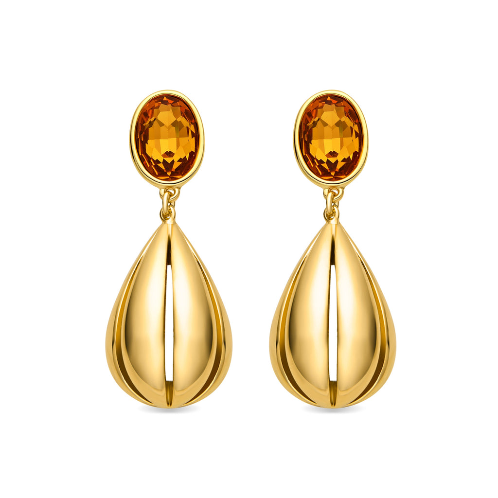 Pendientes con Cuarzo Hidrotermal Naranja acabado oro 18k - Goneth