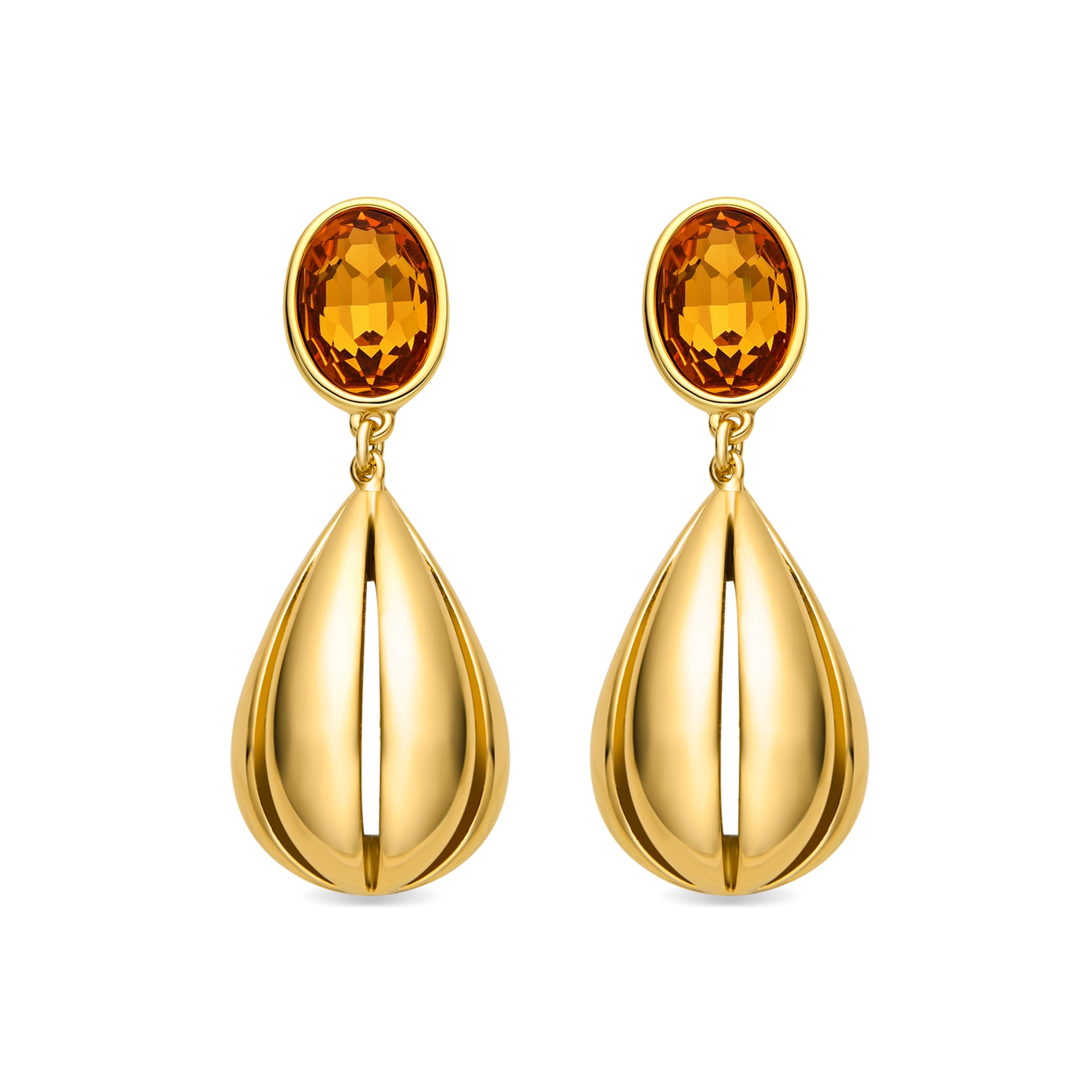 Pendientes con Cuarzo Hidrotermal Naranja acabado oro 18k - Goneth