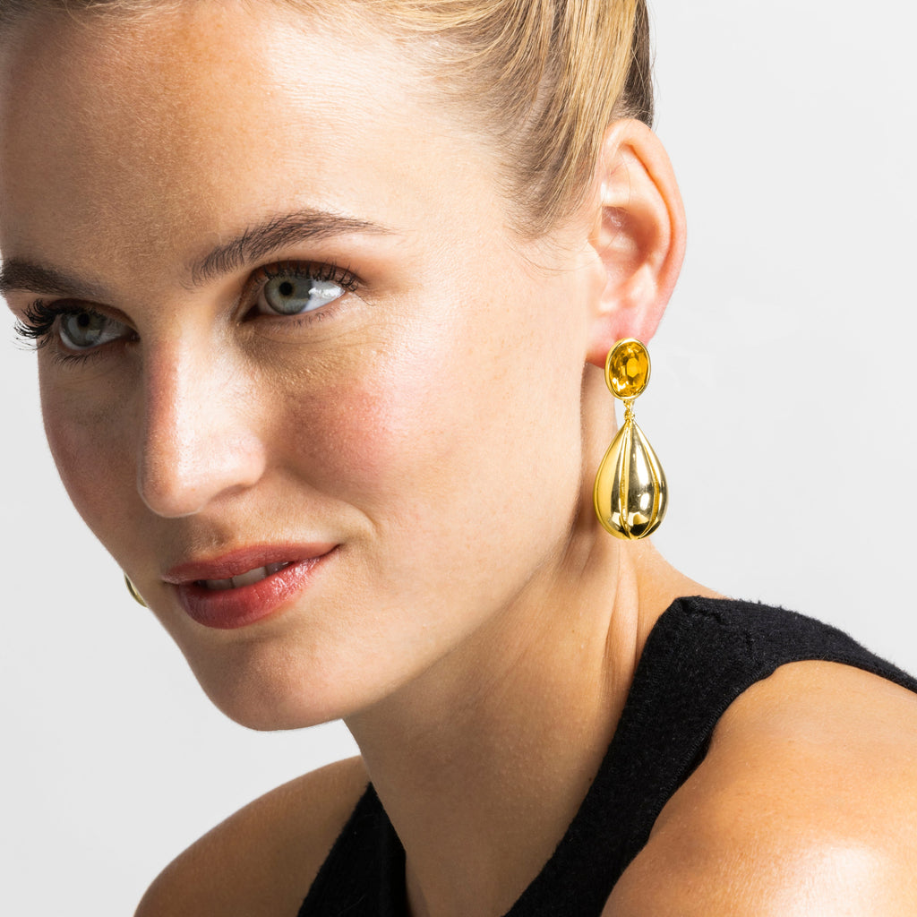 Pendientes con Cuarzo Hidrotermal Naranja acabado oro 18k - Goneth