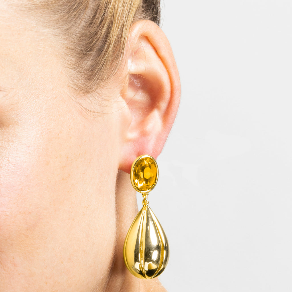 Pendientes con Cuarzo Hidrotermal Naranja acabado oro 18k - Goneth