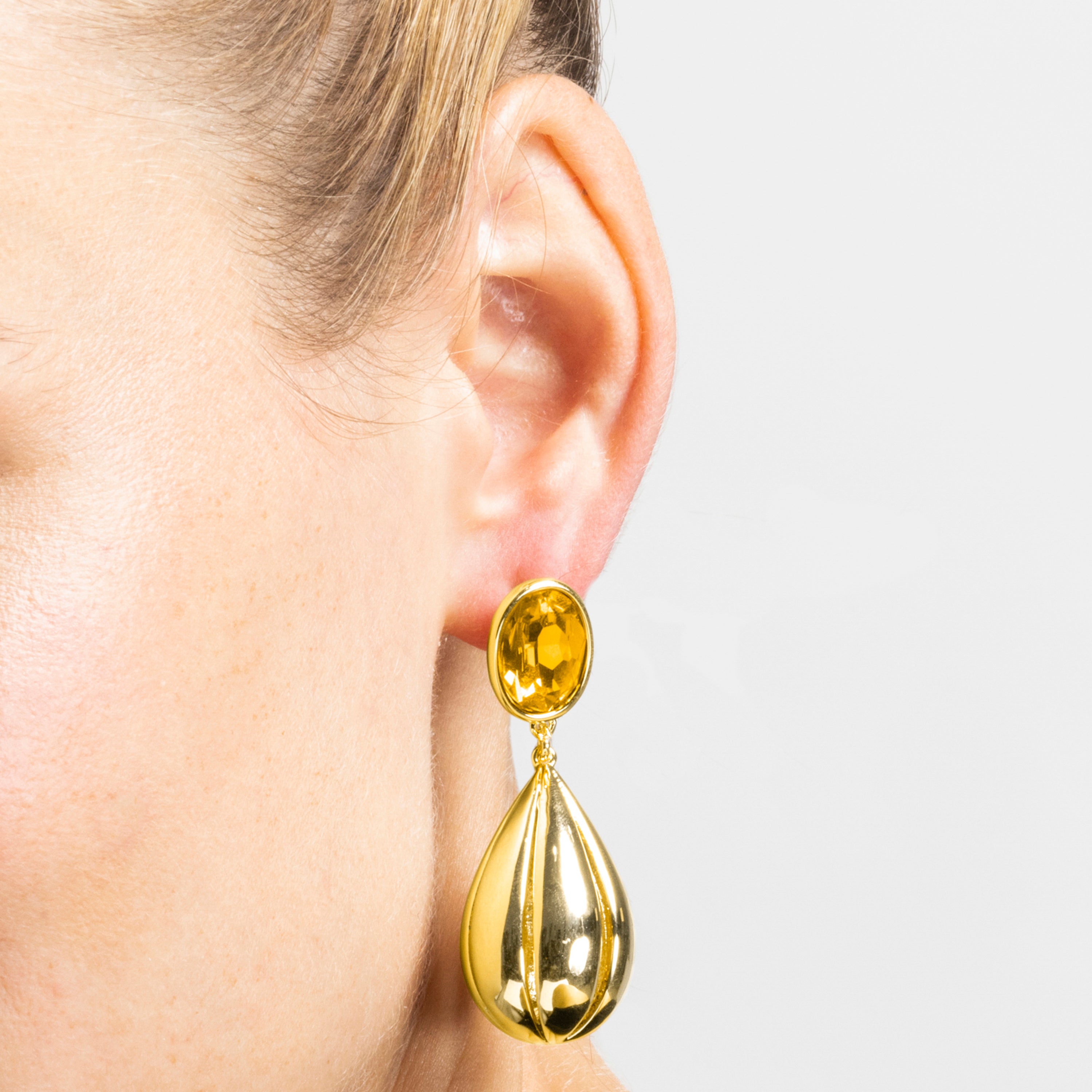 Pendientes con Cuarzo Hidrotermal Naranja acabado oro 18k - Goneth