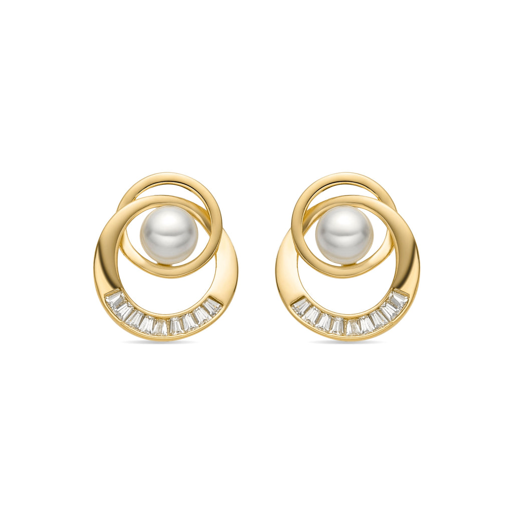 Pendientes con Perla Blanca acabado oro 18k - Lebya