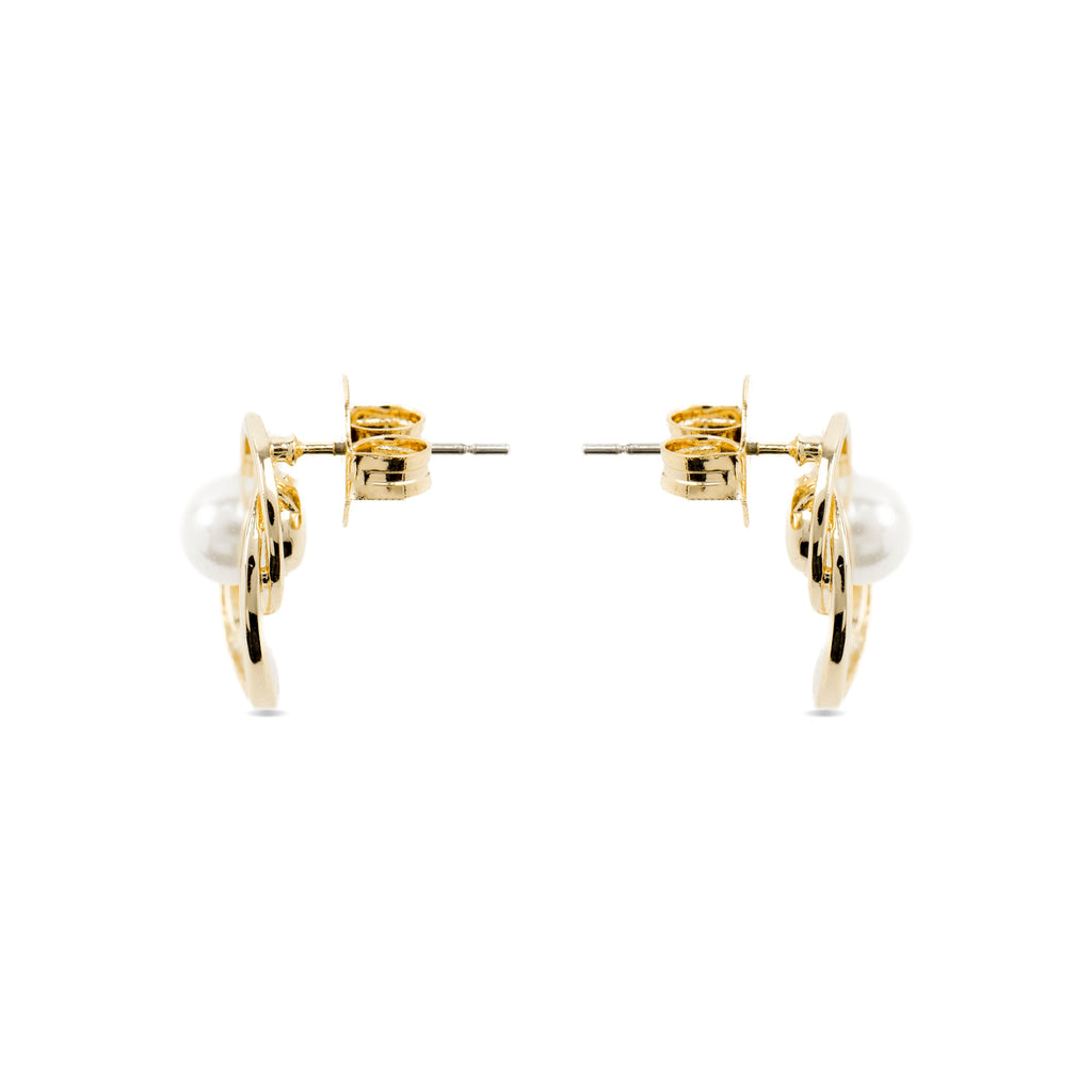 Pendientes con Perla Blanca acabado oro 18k - Lebya