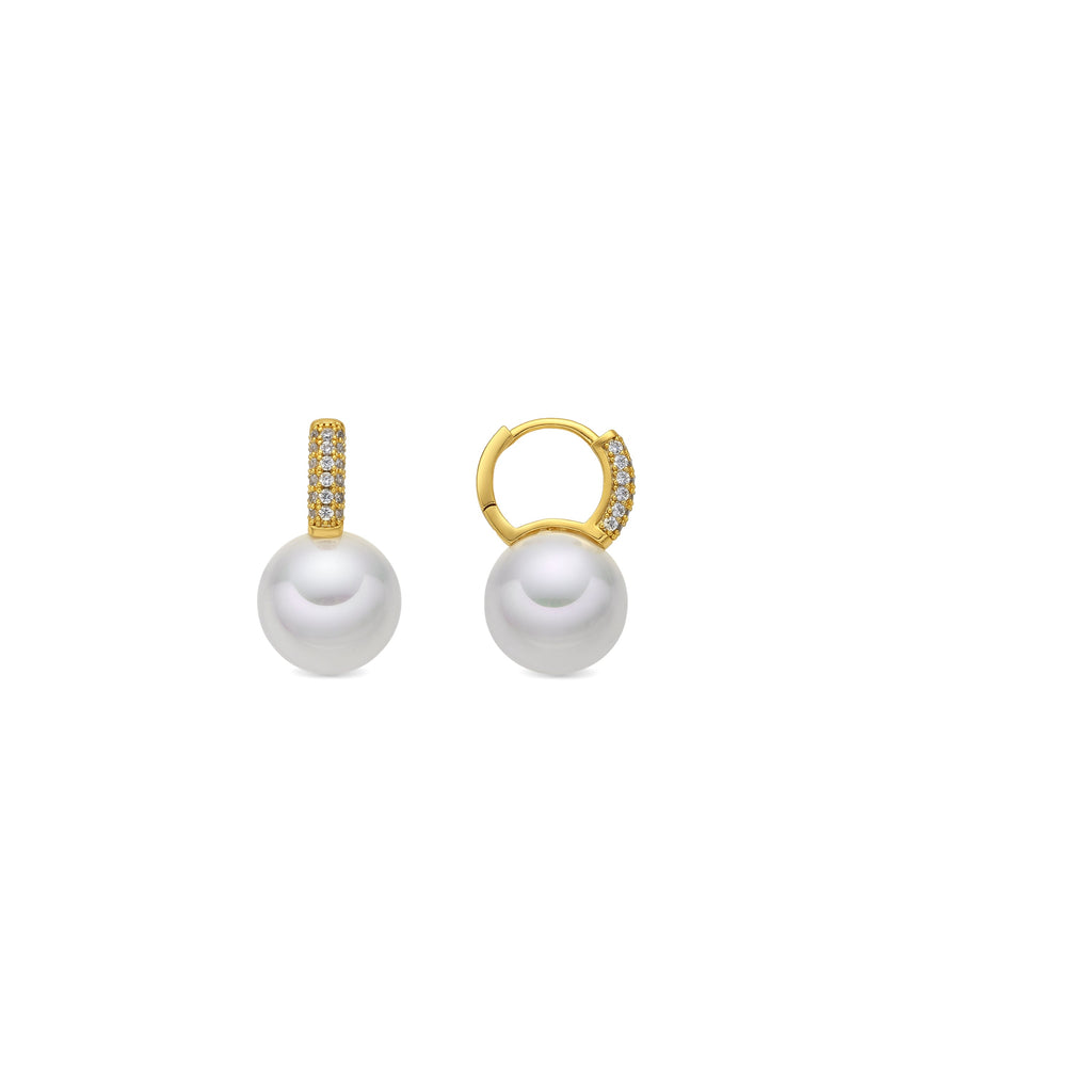 Pendientes acabado oro amarillo de 18k y Perla Blanca - Maeki