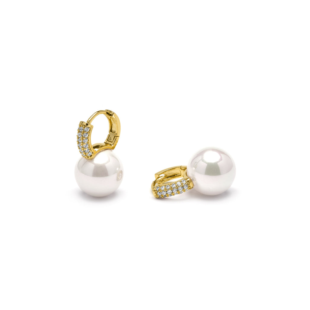 Pendientes acabado oro amarillo de 18k y Perla Blanca - Maeki