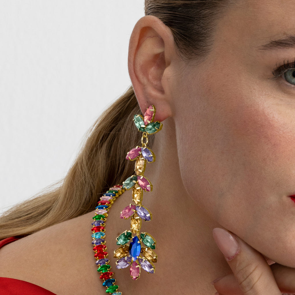Pendientes con Cristal Multicolor acabado oro 18k - Durblai
