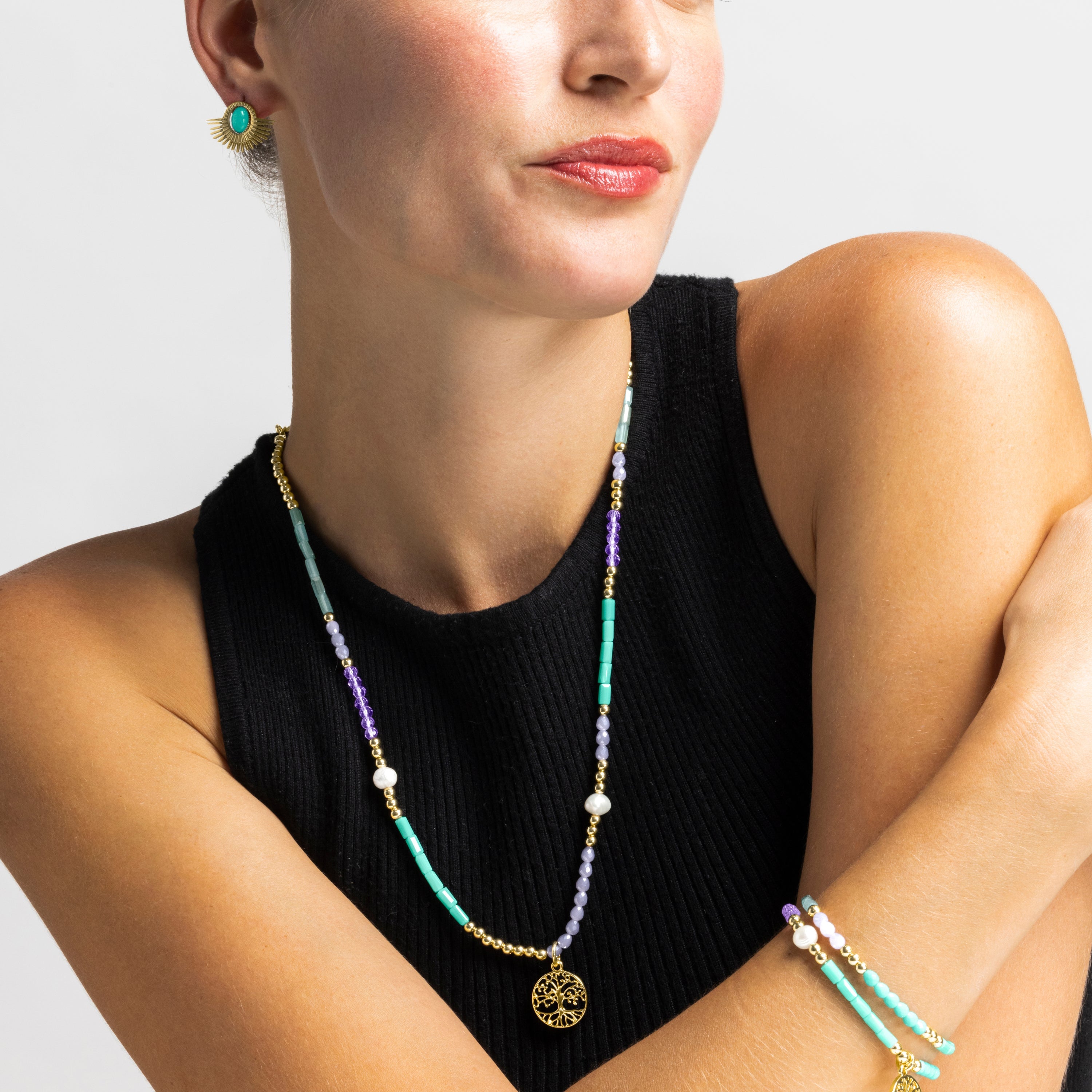 Collar con Cristal Azul acabado oro 18k - Zorsi