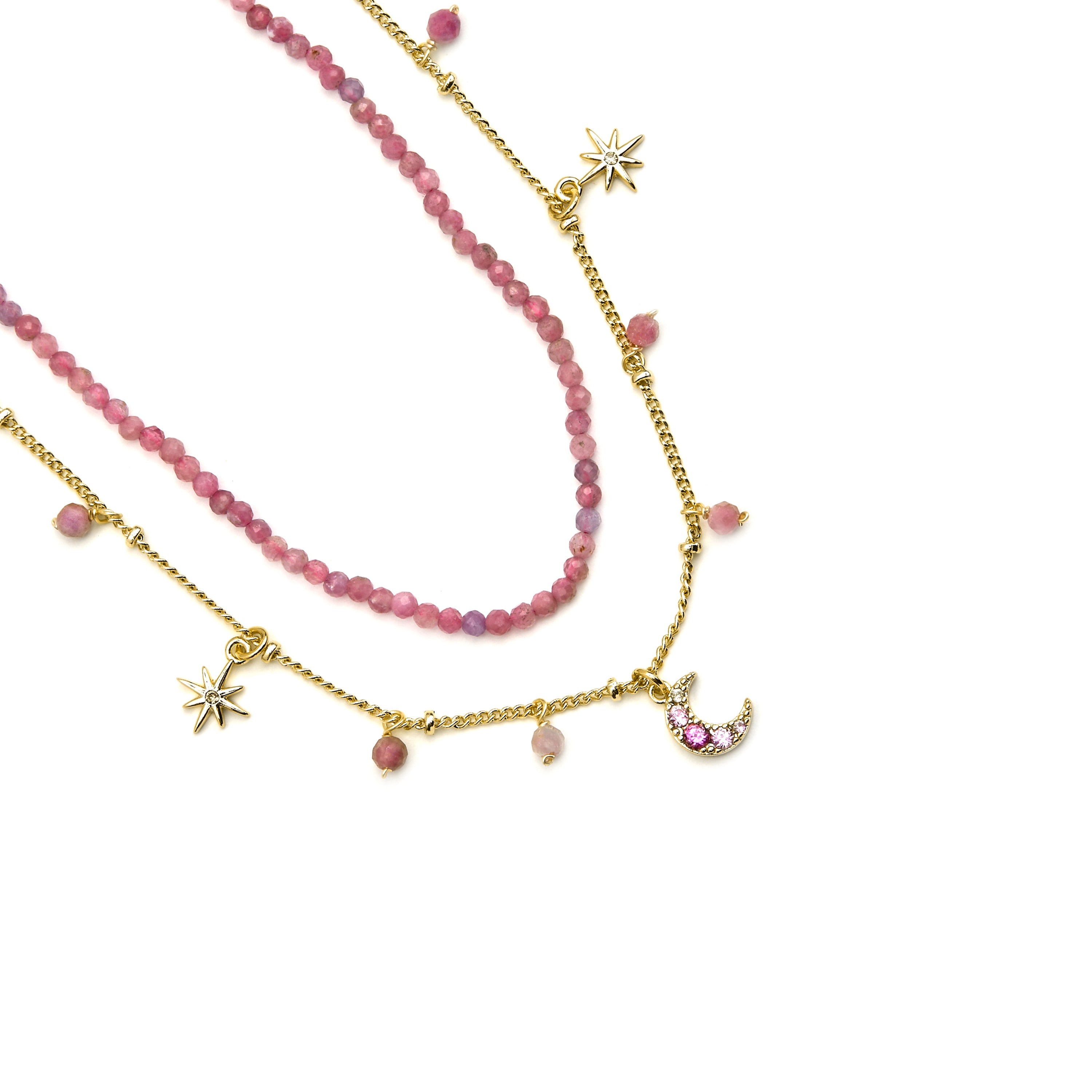 Collar con Cristal Rosa acabado oro 18k - Ethal