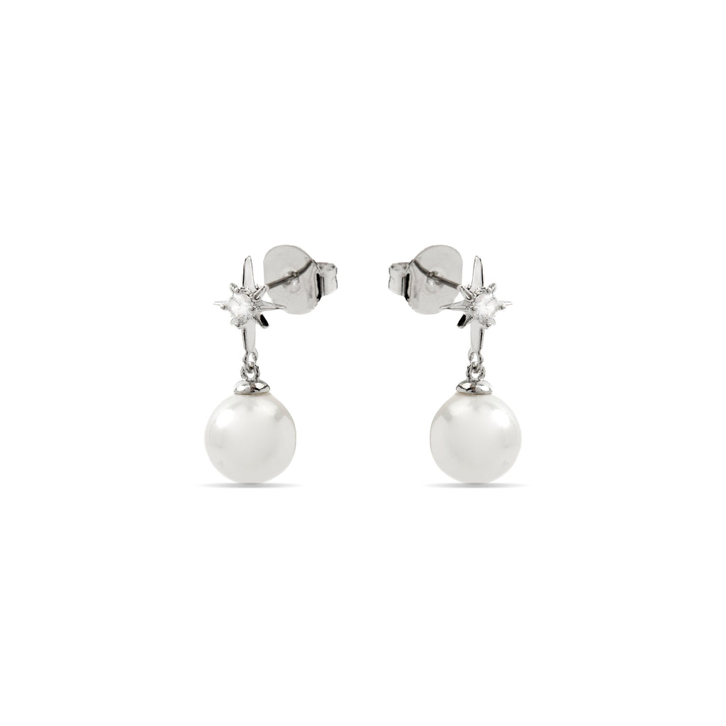 Pendientes con Perla Blanca acabado plata - Miara